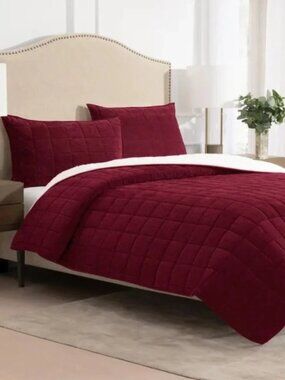 Charisma 3pc Corduroy Sherpa Quilt Set Brick Red New W/O Tags ,King